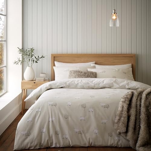 Catherine Lansfield Bettwäsche-Set für Einzelbett, gebürstetes Schaf, naturfarben