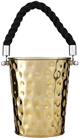 Miressa Party Bucket, Hammered Effect/Rope Handle, Gold Finish Stainless Steel, Small
