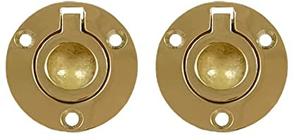 QCAA Solid Brass Flush Ring Pull Round, 1-1/2, Polished Brass, 2 Pack, Made in Taiwan