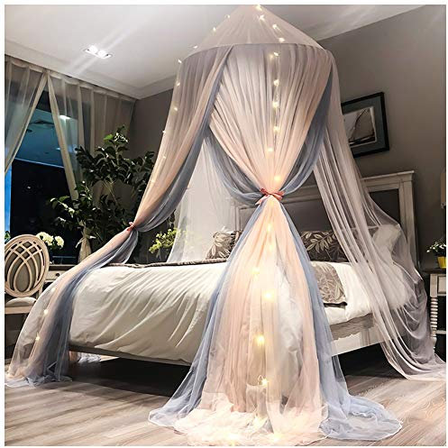 Hängende Decke Moskitonetz Prinzessin Bett Baldachin Runde Betthimmel Fliegennetz Insektennetz Großes Bodenlanges Vorhangnetz für Doppelbett Einzel-Bett Beige Grau(Höhe:2.7M)