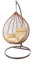 Kideo Komplettset: großer Hängesessel mit Gestell & Kissen, Korbsessel, Poly-Rattan (Korb & Gestell: braun, Kissen: Hellbraun Nest (7007_capucchino))