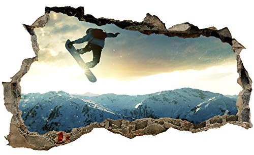 3D Wandtattoo Mauerloch Wandsticker Wandaufkleber Durchbruch Städte Landschaft Abenteuer selbstklebend H 60 x B 100 Schlafzimmer Wohnzimmer (WL58 Snowboarder)