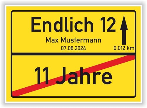 Personalisiertes Ortsschild 12. Geburtstag mit Name und Datum - Endlich 12 Jahre Dekoration Freund Freundin Geburtstagsparty Sie Geschenkidee Er Geschenke Partydeko Karte