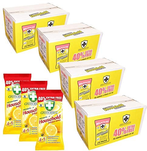 Green Shield Wipes Antibacterial Antiviral Bulk Household Surface Wipes Cleaning 48 Packs Of 70 Per Pack Total 3360 Wipes Full Sealed Boxes, Ideal For Schools, Office, etc