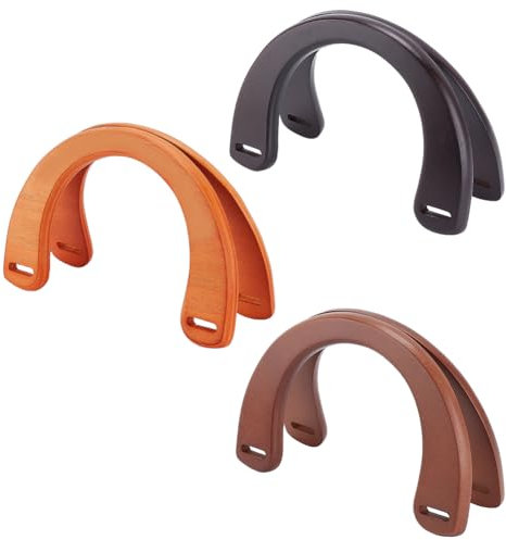PandaHall 6 Pack Holz U-Förmige Griffe Ersatz 3 Farbe Gehäkelte Handtaschen Griffe Für Handgefertigte Strandtaschen Handtaschen Stroh Tasche Geldbörse Gehäkelte Handtaschen