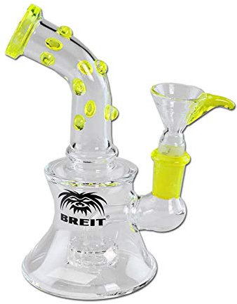 Breit Percolator Bong 15 cm | Gelb | Glasbong 14,5 (NS 14) aus Borosilikatglas mit Trommelperkolator & Lift-Off-Kopf | Kräuter Perkolator Bong umfunktionierbar zur Dab Rig | Ø 75/30mm