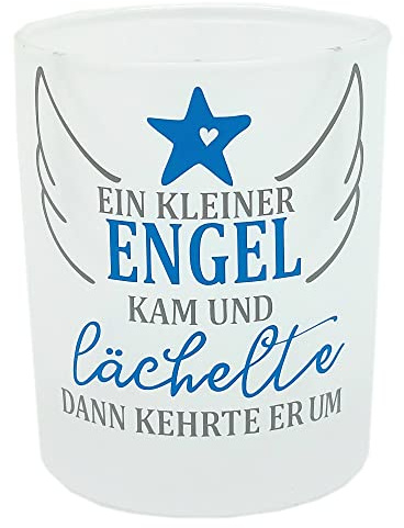 Kilala Teelicht für Sternenkinder Trauer Kerze Trost Schutzengel mit Spruch Fehlgeburt Geschenk (Engel blau)