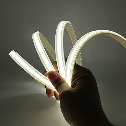 XUNATA Striscia LED COB Flessibile 220V, (Bianco Freddo, 1m), IP65 Impermeabile, Nastri LED ad Alta Luminosità da 288 LED/m con Cavo di Alimentazione