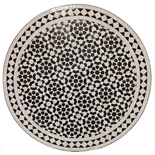 Casa Moro Marokkanischer Mosaiktisch D80 schwarz weiß glasiert rund mit Schmiedeeisen Gestell | Mosaik Esstisch Boho Chic Balkontisch Gartentisch aus Marokko | MT2234