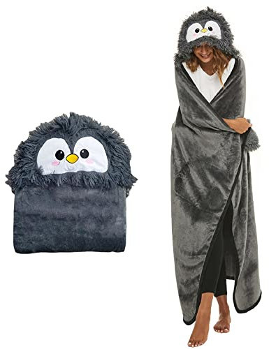 iyoimono Grau Pinguin Geschenk für Frauen Tragbare Decke Pinguin Geschenke Sofadecke Kuscheldecke Flauschig Cartoon Pinguin Kuscheldecke Niedliches Tiermuster Decke Wohndecke 152 * 125cm