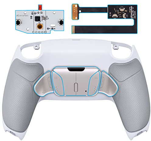 eXtremeRate Konfigurierbar RISE4 Metal Remap Kit für ps5 Controller BDM-010/020,Upgrade Mapping Board&Gummiert Griff Rück Gehäuse Case&Meall Back Paddles Rücktasten für ps5-Weiß Grau