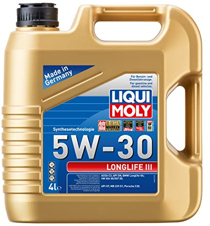 LIQUI MOLY Motoröl 5W-30 Longlife III Synthetiköl Motor Öl ACEA C3 API SN API CF 4L Kompatibel mit VW Golf 7 Schrägheck 5G1, BQ1, BE1, BE2 Golf 4 Schrägheck 1J1 Golf 6 5K1 Golf 5 Schrägheck 1K1
