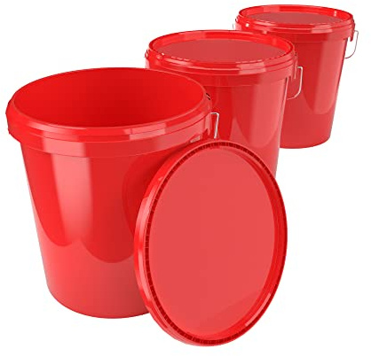 3X Secchio con coperchio da 16 litri Rosso - ermetico e stabile per uso alimentare, secchio vuoto con manico e chiusura per alimenti, chimica, vernice murale, detersivo in polvere, adesivi