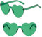 Ikosora Herz Brille, grünes Herz geformt randlose Sonnenbrille für Frauen, Kunststoff Party Herz Brille Neuheit Spaß Sonnenbrille Transparent Herz Zubehör für Valentin