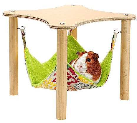 Alphatool Meerschweinchen-Hängematte mit robustem Holzständer, doppelseitiges Hängemattenbett für Chinchilla, Ratten, Hamster, Hasen, Frettchen, Schlafen, Verstecken