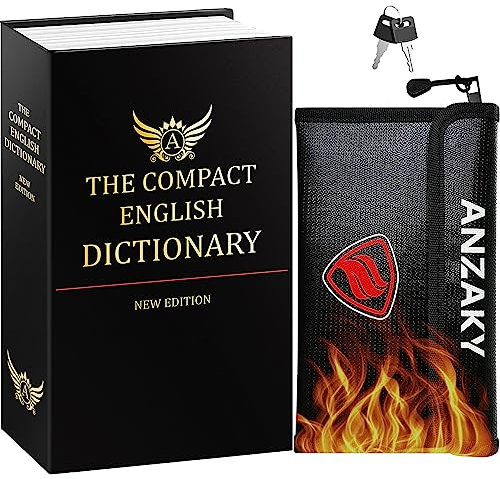 ANZAKY Dictionary Diversion Book Safe with Key Lock and Fireproof Money Bag, Dictionary Storage Box for Cash Safe Hidden, Money Hiding Box