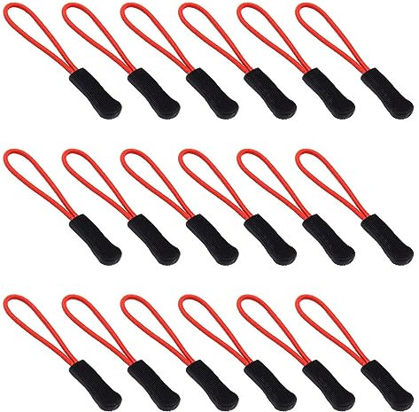 Ruidee 50 Pezzi Cerniera Tira Zip Estensione Cerniera Tag Zipper Puller Sostituzione Tiralampo in Nylon Fascino Tirazip per Zaini,Giacche (LLS/Red+Black)