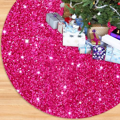 Pailletten-Baumrock Hot Pink Weihnachtsbaum Rock 21 Zoll Glitzer Bestickte Pailletten Stoff Samtröcke für kleine Weihnachtsbäume Fuchsia Baumrock Kragen Weihnachtsbaum Bodenmatte für Halloween Party