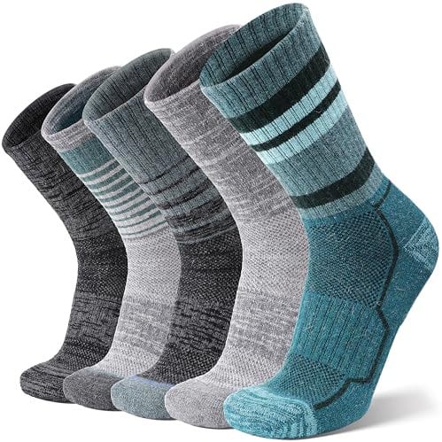 ANTSANG Merino Wool Hiking Socks for Men &Women 5 Pairs Thermal Warm Winter Thick Cushion Moisture Wicking Crew Boot Socks