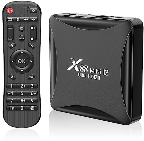 Android TV Box 13.0, Android Box 4GB RAM 64GB ROM RK3528 Quad-Core 64bit Cortex-A53 Support 2.4/5.0GHz Dual-Band Wi-Fi 10/100M Ethernet USB 2.0 8K