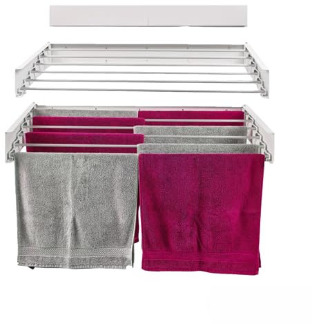 Foxydry Hide Wandmontierter Wäscheständer, einziehbar und faltbar, für Balkon, Innenbereich, Außenbereich (Weiß, 71 cm)