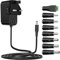 Tonton 12V DC Power Supply Adapter 3M(10ft),1A 12W AC/DC Adapter Cord, Power Plug DC 5.5x2.1mm Male with 8 Tips for LED Strip Light, CCTV Camera, BT Speaker, GPS, Webcam, Router, UL/CE/FCC Certified