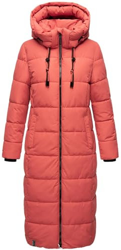 MARIKOO Damen Wintermantel warmer Steppmantel lang mit abnehmbarer Kapuze Nadeshikoo XVI Rouge Gr. XXL