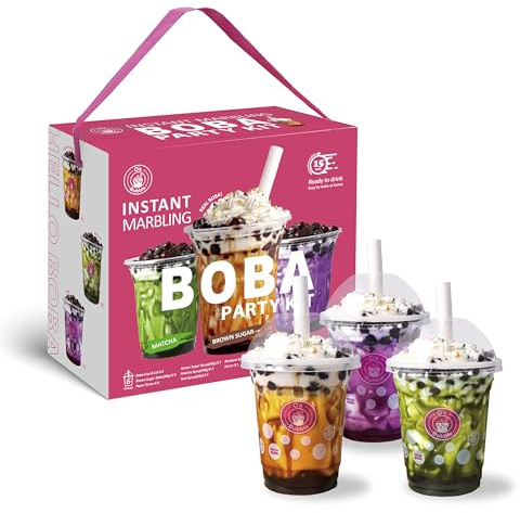 Boba Party Kit - Bubble Tea Starters Kit mit echten Tapioka-Perlen - Vegan - Glutenfrei Einfach und 5 Rezepte (1 Box)