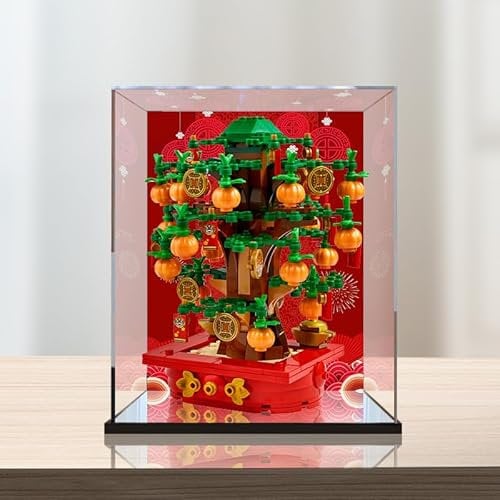 Suitable for Lego Display Boxes. Simple self-Assembly countertop Box, Acrylic Transparent dust-Proof Box, (Mirror + Color Spray, Suitable for Lego Money Tree 40648)