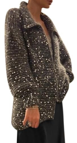 ORANDESIGNE Donna Cardigan Paillettes Morbido Cappotto in Maglia Grossa con Scollo a V Manica Lunga Bolero Maglione Casual Elegante Autunno Invernale Top Giacca Aperto Calda C Nero L