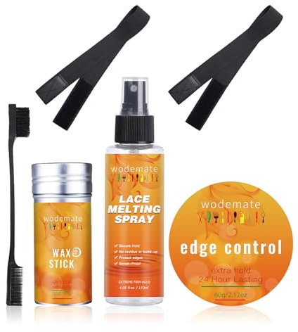 Dentelle fusion Spray 4.05OZ, bâton de cire pour perruques, lissant Tame Flyaway bâton Slick non-gras, Edge Control Wax 24h longue durée pour femmes Gel capillaire