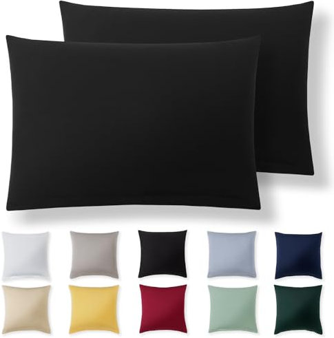 Alreya Kissenbezug 50 x 70 cm (2er Set) - Schwarz - 100% Jersey Baumwolle - Kissenhülle für Kissen 50x70 cm, Jersey Kopfkissenbezüge, Superweicher Kissenbezüge 50x70 mit Reißverschluss