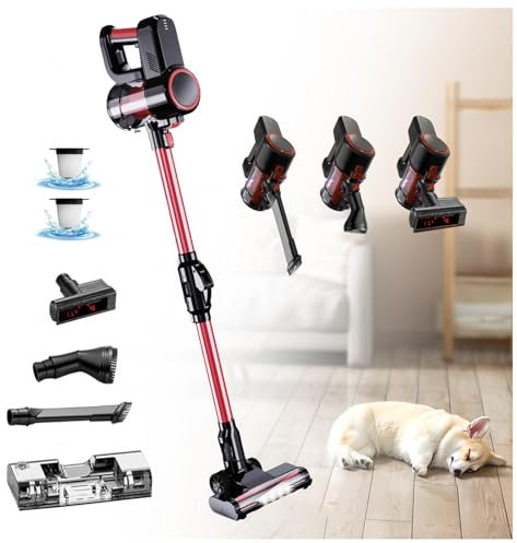 MeLtor Escoba Aspiradora Sin Cable 5 in 1 Menor Ruido,Luces LED,Depósito 200 Ml, Escoba Electrica Aspiradoras Escoba para Alfombra Pelo Mascota Suelo Sofá Cama de Colchón