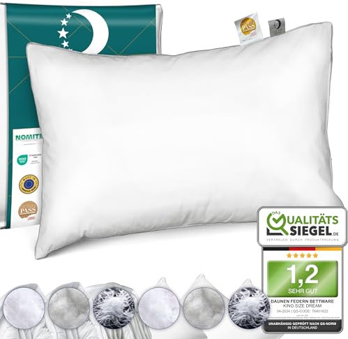 KING SIZE DREAM Kopfkissen Konfigurator - Deluxe Daunen-Feder Hotel Kissen 60x80 | Für Seiten & Rücken-Schläfer - Größe wählbar | Perfect Sleep Tech.| Ausgezeichnet und Zertifiziert