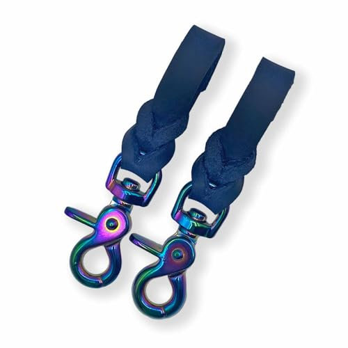 Steigbügelhalter (Paar) aus Fettleder, geflochten, in vielen Farben (Blau, Neo-Chrome)