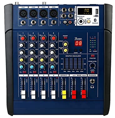 Audio Mixer, 4 Channels 800W Mixer Mixing Console With Power Amplifier USB 48V Phantom Noise Reduction