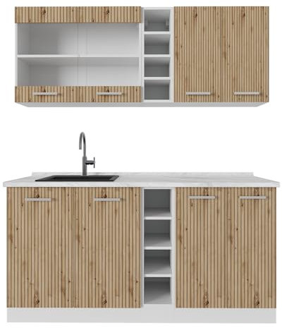 Vicco Singleküche R-Line, Artisan Eiche/Weiß, 160 cm ohne Arbeitsplatte