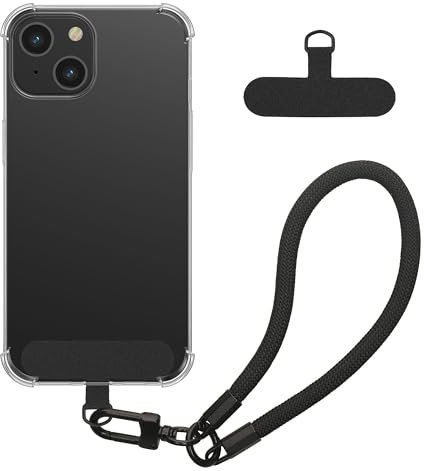 kwmobile Coque Compatible avec Apple iPhone 15 Coque - Housse de Téléphone Transparente en TPU avec Dragonne 15 cm - Transparent-Noir