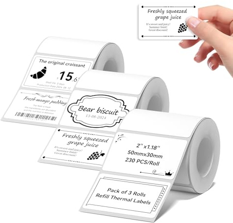 NIIMBOT B1/B21/B3S K3 Etiketten, 3 Rollen, 50 x 30 mm, Lebensmittel- und personalisierte Etiketten für Zuhause/Schule/Büro