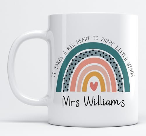 Personalised Teacher Mug “It Takes a Big Heart to Shape Little Minds” End of School Year Teacher Gift Customise with Teacher’s Name - Mug Gift for Teachers (11oz) (Design 4)