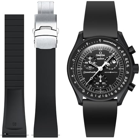 Bands for Omega Swatch Watch,Fluororubber Strap Compatible with Omega x Swatch Moonswatch 20mm Watch,Quick Release Waterproof Replacement Strap for Swatch Omega Men Women (for 20mm watch, Black)