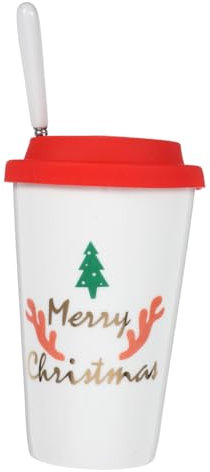 CIYODO Keramiktasse Tec-Tasse für Weihnachten ohne Henkel Kaffeetasse mit Silikondeckel dekorative Weihnachtstasse