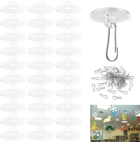 Tyqour 30pc Transparente Deckenhaken Selbstklebend Klebehaken Decke mit Fahnenmast-Clips Deckenhaken Ohne Bohren Klebehaken Ohne Bohren für Schlafzimmer Badezimmer Küche Schlafzimmer Wand Karneval