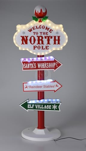 Self Import Agencies Schild Aufsteller Wegweiser Nordpol H: 95 cm - Deko Santa, Weihnachtsdekoration, Weihnachtsmann, Weihnachten, Advent