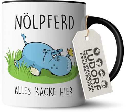 #teamludorf - Tasse - Lustiges Nilpferd Spruch Alles Kacke - Schwarzer Henkel und Inneres - Hochwertiger Keramikbecher, Spülmaschinenfest, Mikrowellengeeignet, Geschenkidee Männer