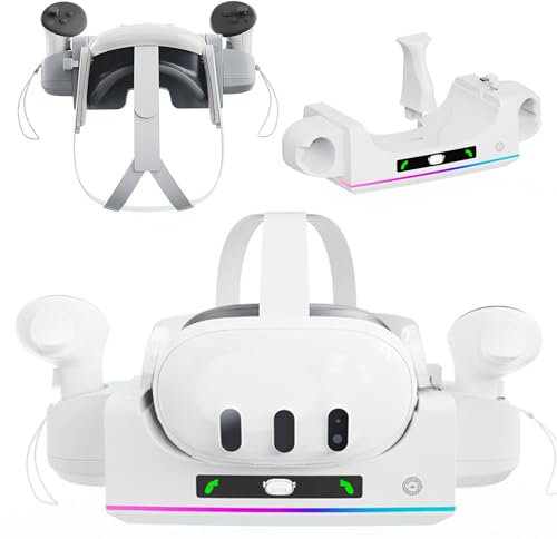 HUAYUWA Charging Dock Station Compatible with Quest 3/Quest 3S, VR Headset and Controller Fast Charger Base Wall Mount Charging Stand for Quest3/Quest3S Accessories