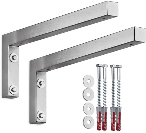 SOTECH 2er Set Wandkonsole L-Form 400 x 150 x 30 mm Edelstahl gebürstet | hochwertige Regalkonsolen zur Wandmontage, besonders geeignet für DIY-Projekte
