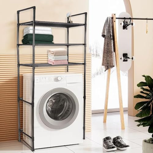 OHMG Meuble étagères de Rangement Dessus Machine à Laver,Meuble de Rangement WC et 3 Étagères,Étagère de Toilettes sur Pied avec Compartiments Ouverts