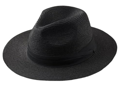EnxJire Cowboy Hut Große Größe XL61-64cm Hüte Männer Frauen Strand Breiter Krempe Strohhut Dame Sommer Sonnenhüte Plus Größe Fedora Hut 55-57cm 58-60cm(Black,XL 61-64cm)