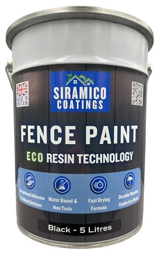 SIRAMICO COATINGS Fence Paint | 5 Litres | Waterbased ECO Resin Technology | 6 Luxury Colours | Smooth Matt Finish for outdoor wood protection | 10 Year Colour Guarantee (Black)